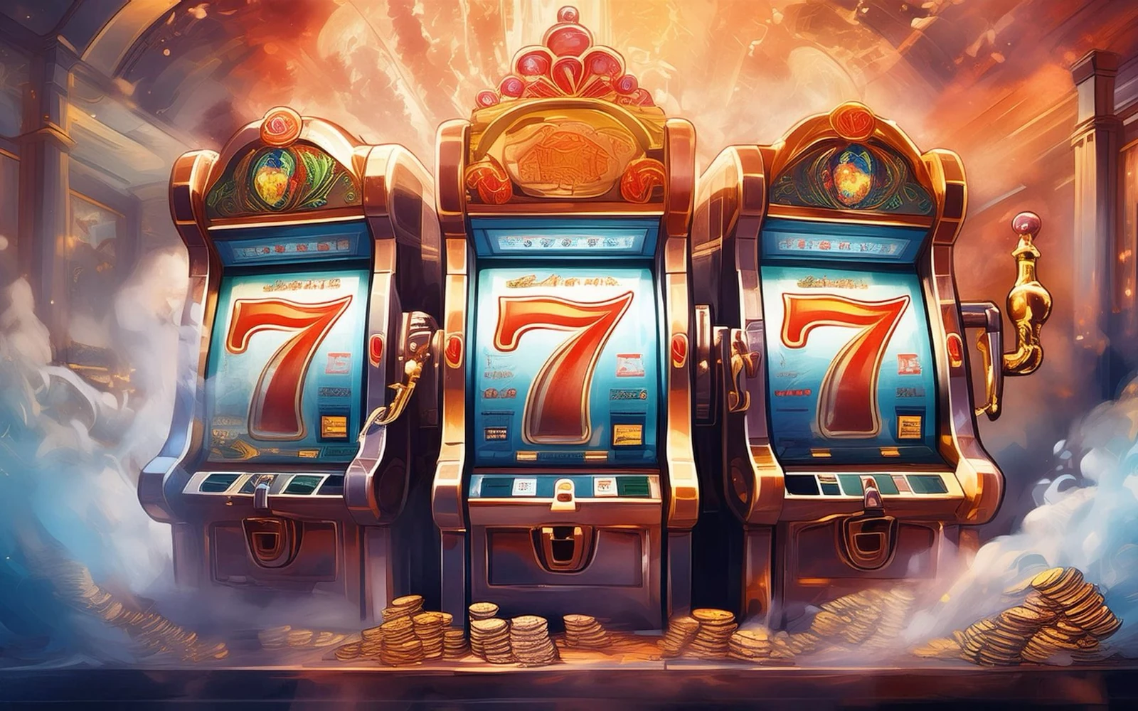 Ilustrasi layar slot dengan simbol permainan berwarna